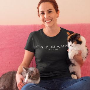 Camiseta Mãe de Gato Minimalista Moderna Data de Início