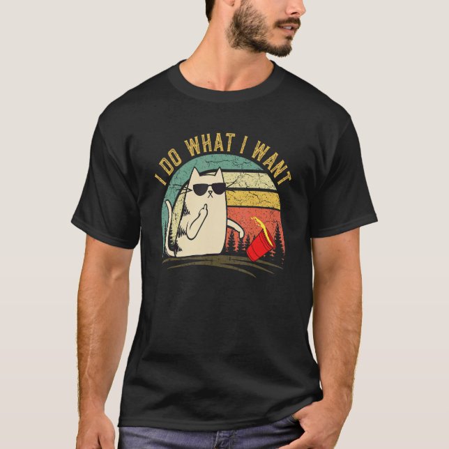 Camiseta Mãe de Gato  Para Mulheres Meninas  Eu Faço o Que  (Frente)