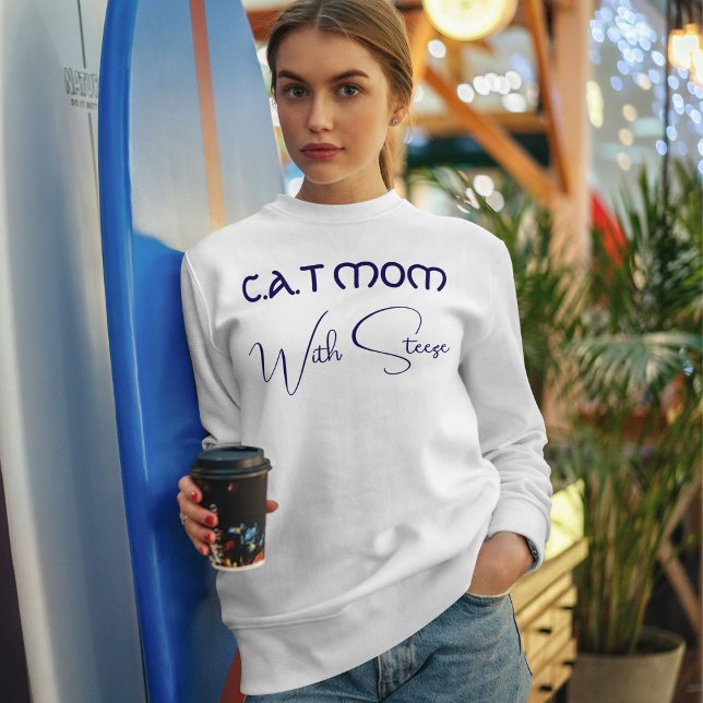 Camiseta Mãe de Gato Personalizada Script Azul Engraçado Am (Criador carregado)