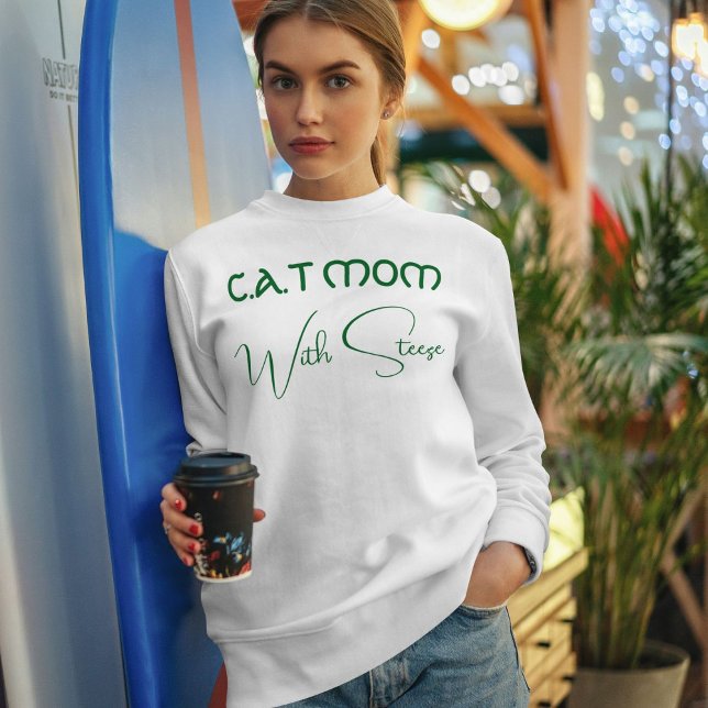Camiseta Mãe de Gato Personalizada Verde Script Humoroso Am (Criador carregado)
