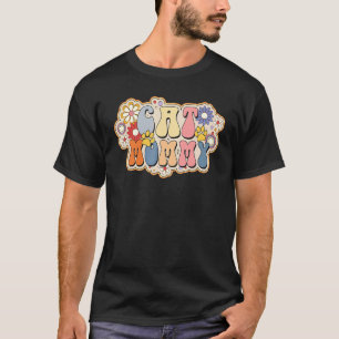 Camiseta Mãe de Gato Retro Floral Vintagel Para Mulheres Ga