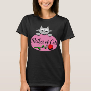 Camiseta Mãe de Gatos com Rosa vermelha Gato Negro