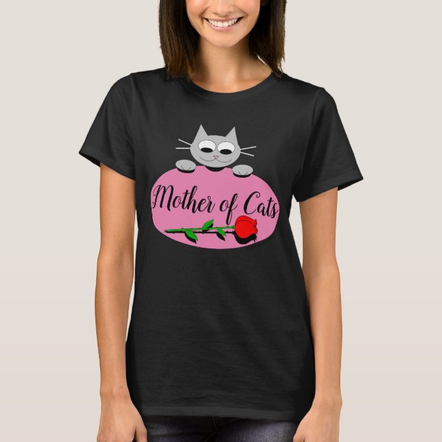 Camiseta Mãe de Gatos com Rosa vermelha Gato Negro (Frente)