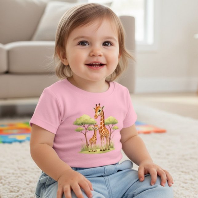 Camiseta Mãe de Girafa Fofa Bebê Safari Crianças (Criador carregado)