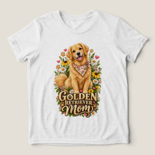 Camiseta Mãe de Golden Retriever Fofa Floral Amante de Cach