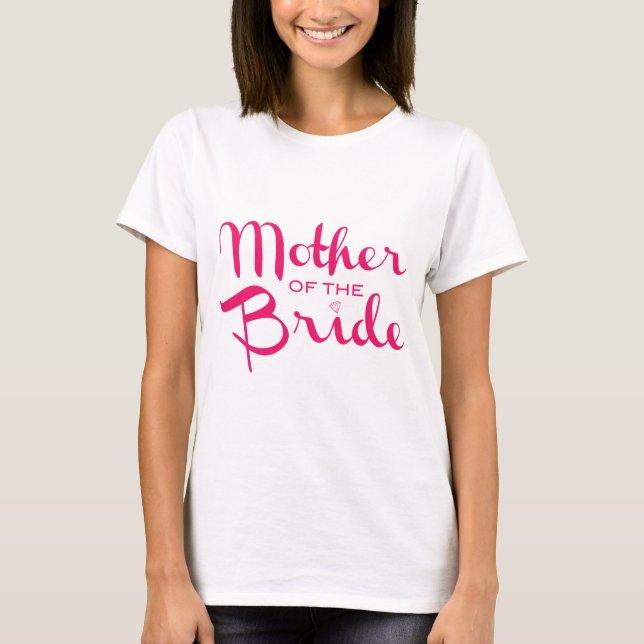 Camiseta Mãe de Noiva Retrorna Rosa Quente em Branco (Frente)
