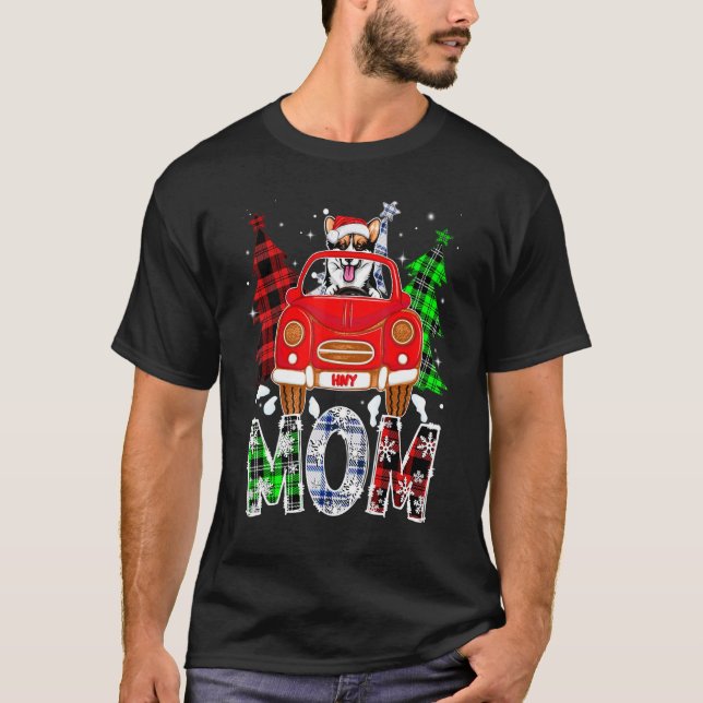 Camiseta Mãe de Pembroke Welsh Corgi Plaid de Natal  (Frente)