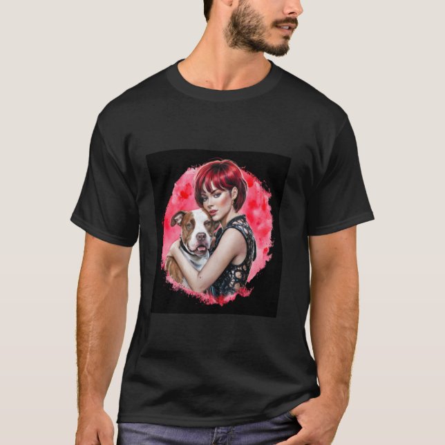 Camiseta Mãe de Pitbull com cachorro Pit Bull e ótima água  (Frente)