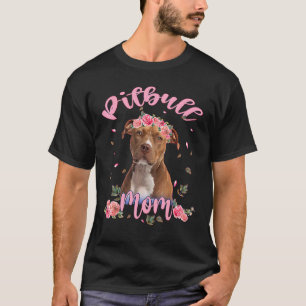 Camiseta Mãe de Pitbull Fofa Flor Cachorro Mulheres