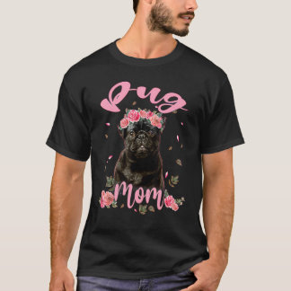 Camiseta Mãe de Pug Fofa Flor Cachorro Mulheres