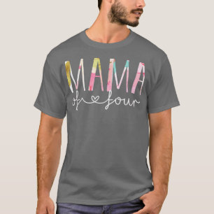 Camiseta Mãe de Quatro Design Florais Bonitas Mãe de 4 Mãe