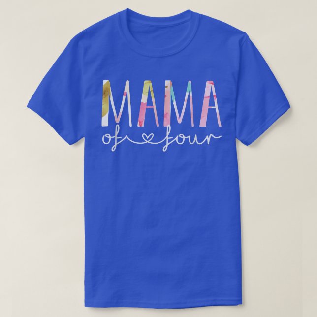 Camiseta Mãe de Quatro Design Florais Bonitas Mãe de 4 Mãe  (Frente do Design)