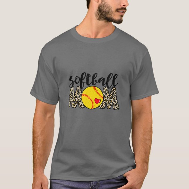 Camiseta Mãe de Sofball Leopard Baseball Amam Mãe de Beiseb (Frente)