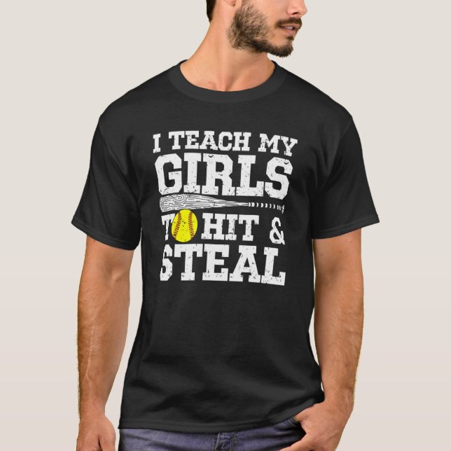 Camiseta Mãe De Softball Eu Ensino Minhas Garotas A Atingir (Frente)