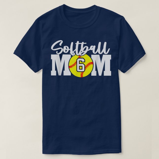 Camiseta Mãe de Softball Número 6 (Frente do Design)