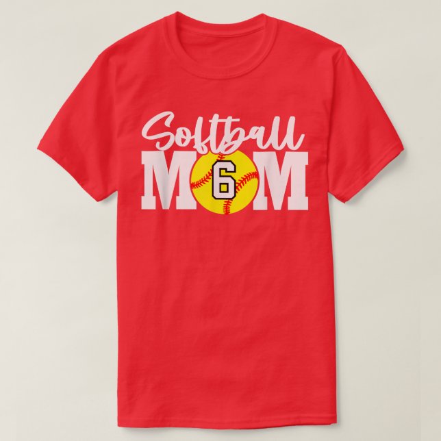 Camiseta Mãe de Softball Número 6 (Frente do Design)