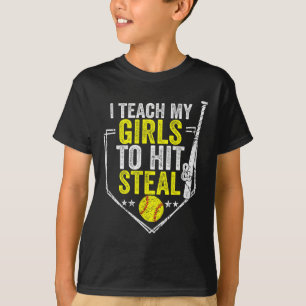 Camiseta Mãe de Softbol Engraçada Eu Ensino Minhas Meninas