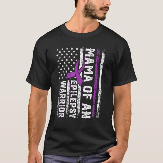 Camiseta Mãe de um Guerreiro Epilepsia Roxo Suporte de Fita (Frente)