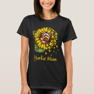 Camiseta Mãe de Yorkie Amante de Cães com Girassol Feminino