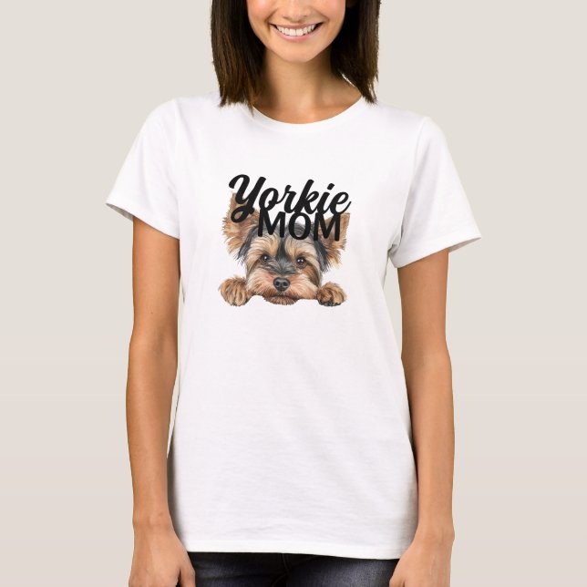 Camiseta Mãe de Yorkie Fofo Espiando Yorkie (Frente)