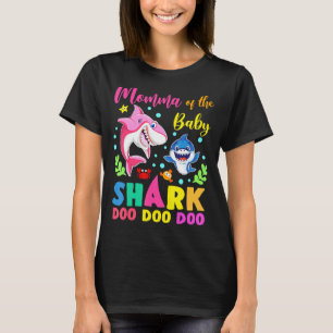 Camiseta Mãe Do Aniversário Tubarão Rosa Azul Doo