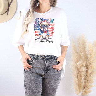 Camiseta Mãe do Bulldog Francês Patriótica Bandeira dos EUA