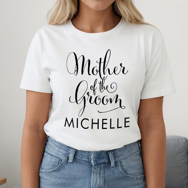 Camiseta Mãe do Casamento Personalizado de Script Preto do  (Criador carregado)