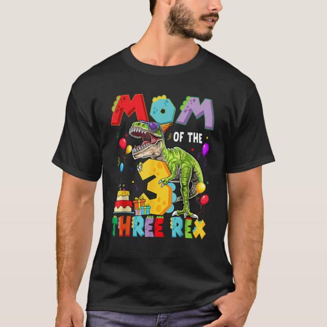 Camiseta Mãe Do Dinossauro Rex aniversário de 3 anos (Frente)
