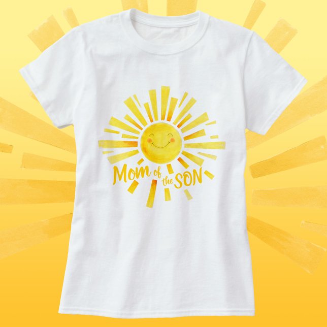 Camiseta Mãe do filho chá de fraldas amarelo do sol (Criador carregado)