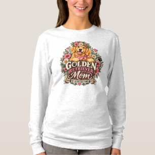 Camiseta Mãe do Golden Retriever Floral Meu Coração Tem Pat
