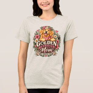 Camiseta Mãe do Golden Retriever Floral Meu Coração Tem Pat