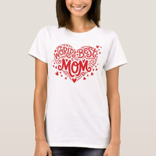 Camiseta Mãe do Mundo Coração Vermelho Letra à Mão