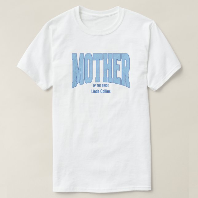 Camiseta Mãe do Noivo + Azul com Brilho Falso (Frente do Design)