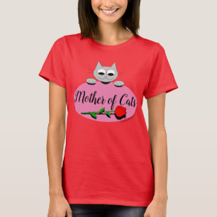Camiseta Mãe dos Gatos com Rosa Vermelha Amante de Gatos