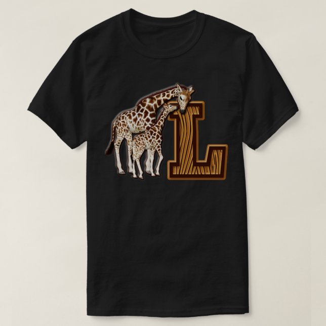 Camiseta Mãe e Bebê Girafa Monograma L (Frente do Design)
