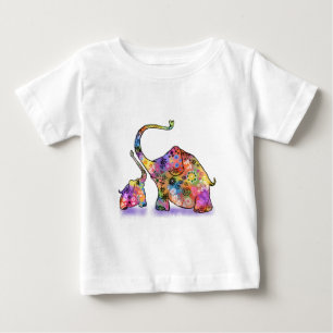 Camiseta Mãe e Elefante Bebê Coloridos Doce - Desenho