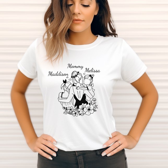 Camiseta Mãe E Filhas Enfileiram Arte Com Nomes (Criador carregado)