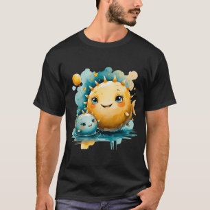 Camiseta Mãe e Filhote de Peixe Baiacu Fofo com Balão Aquar