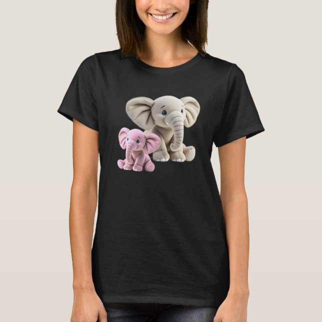 Camiseta Mãe elefante e seu bebê elefante rosa. (Frente)