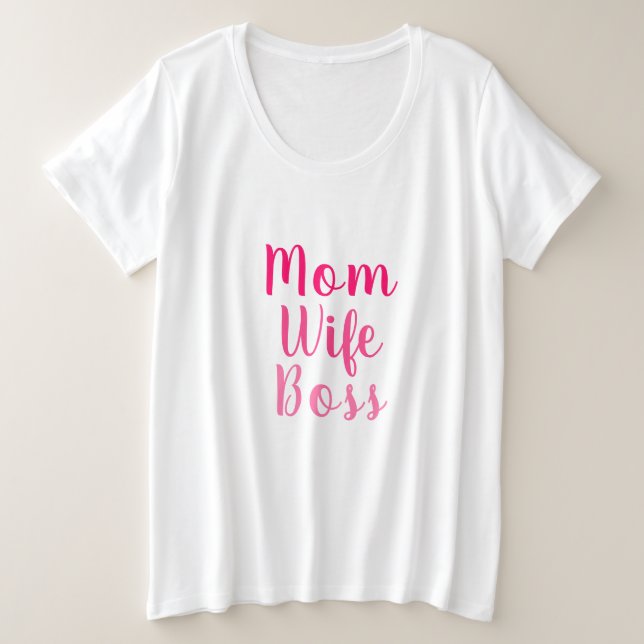 Camiseta Mãe esposa chefe na moda de script personalizado b (Frente do Design)