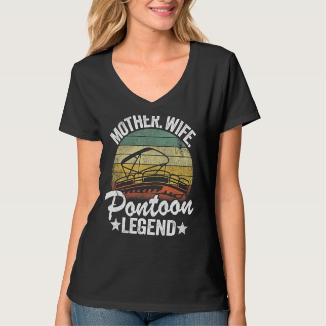 Camiseta Mãe Esposa Pontoon Legend Lake Life Mulheres Ponto (Frente)