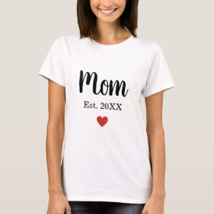Camiseta Mãe Estabeleceu Ano Pequeno Personalizado De Coraç