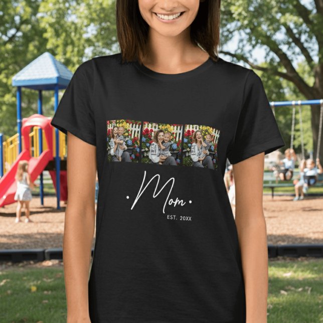 Camiseta Mãe Estabeleceu Roteiro 3 Foto Preta (Criador carregado)