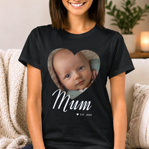 Camiseta Mãe Estabeleceu Roteiro Coração Foto Preta