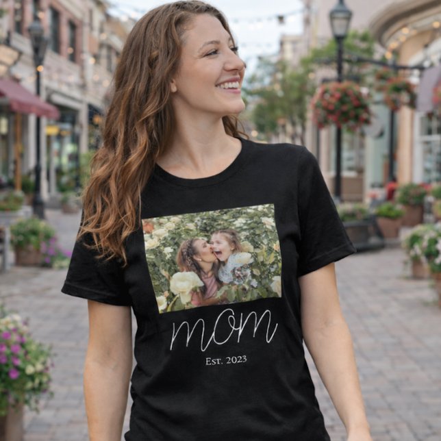Camiseta Mãe Estabeleceu Roteiro Foto Preta (Criador carregado)