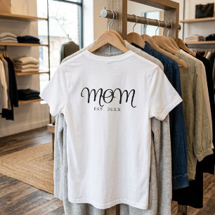 Camiseta Mãe Estabelecida Novo Presente de Mãe Rótulo Preto