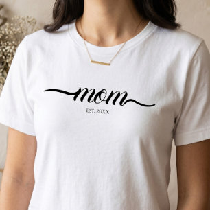Camiseta Mãe Estabelecida Script Personalizado Preto Ano Mã