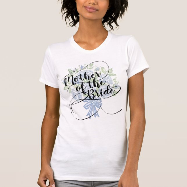 Camiseta Mãe Floral do Rosa Azul de Escrita Moderna Bride (Frente)