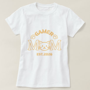 Camiseta Mãe Gamer Est 2026 Arte de Rosto de Gato