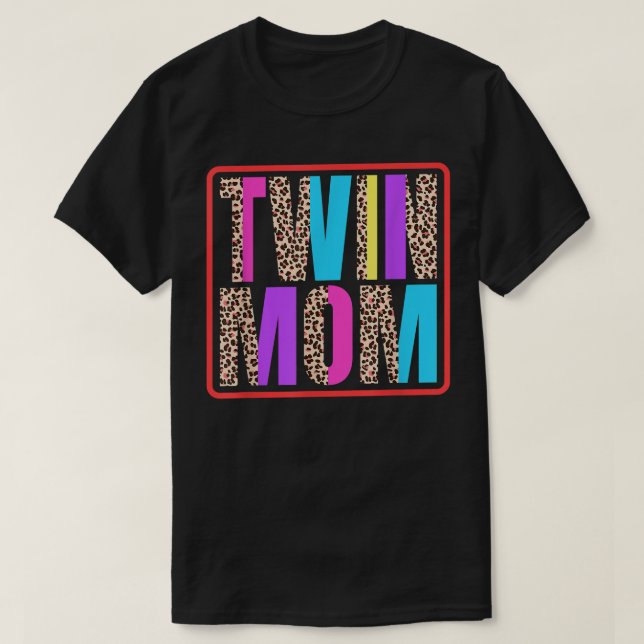 Camiseta Mãe gêmea, Mãe dos Gêmeos Impressão Leopardo e Gêm (Frente do Design)